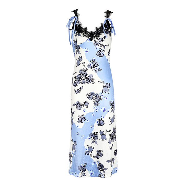 Dame maxikjole med florale motiver og elegante spidsdetaljer Skovae