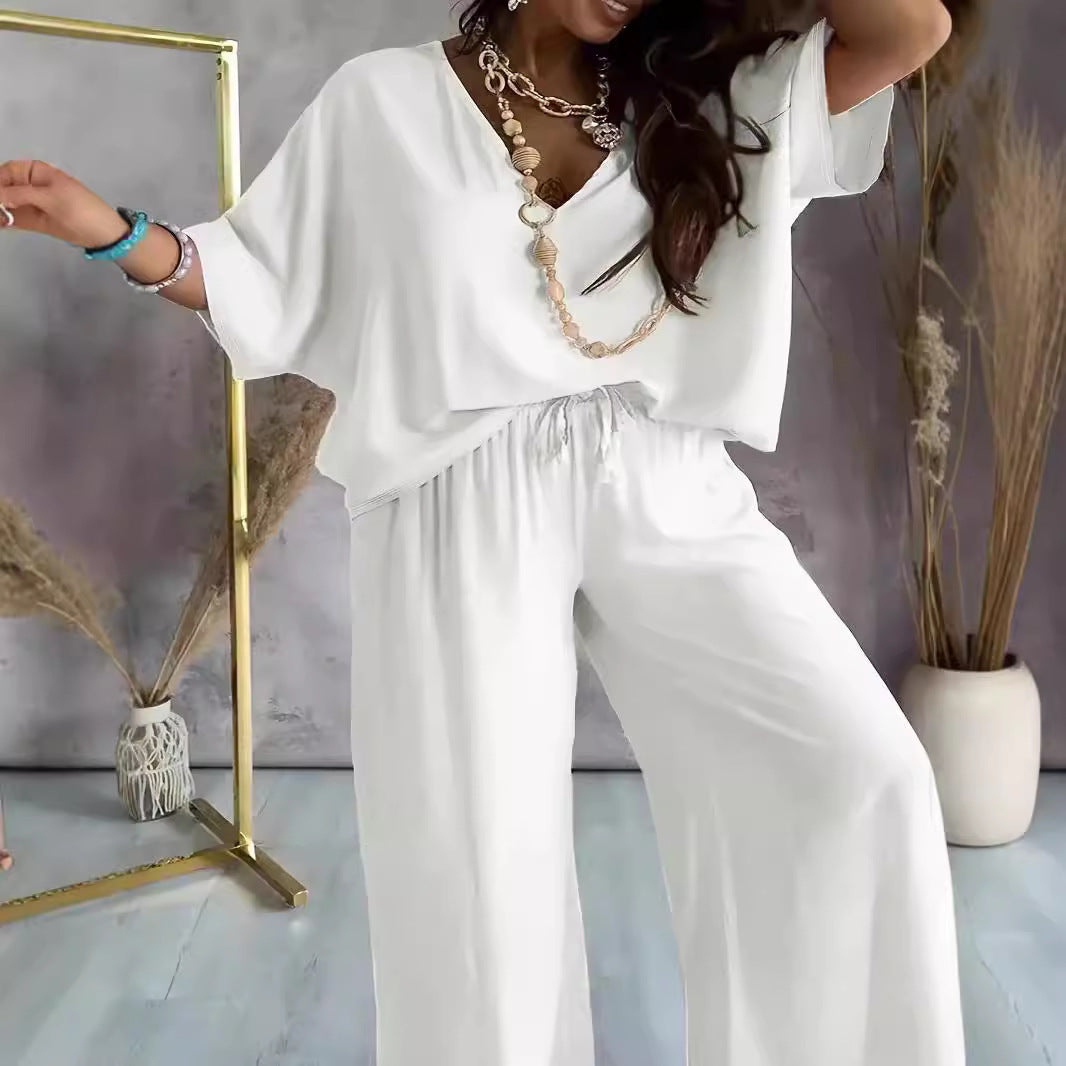 Dame Elegant V-udskæring Jumpsuit med bredt ben og justerbar taljebånd Stilla