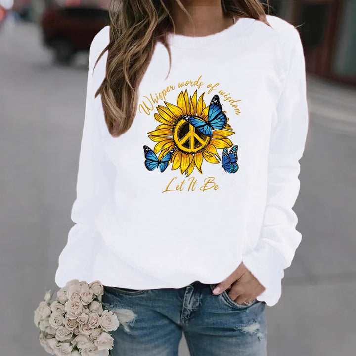 Kvinders sweatshirts med kunstnerisk solur og sommerfugl-design Stilla