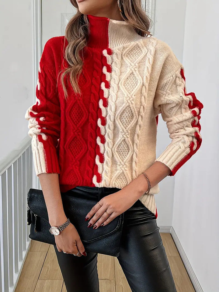 Damer grovstrikpullover med asymmetrisk design og højtstående krave Stilla