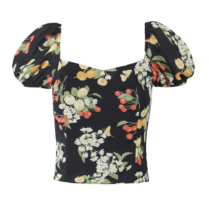 Femme Puff Sleeve Floral Crop Top Stilla