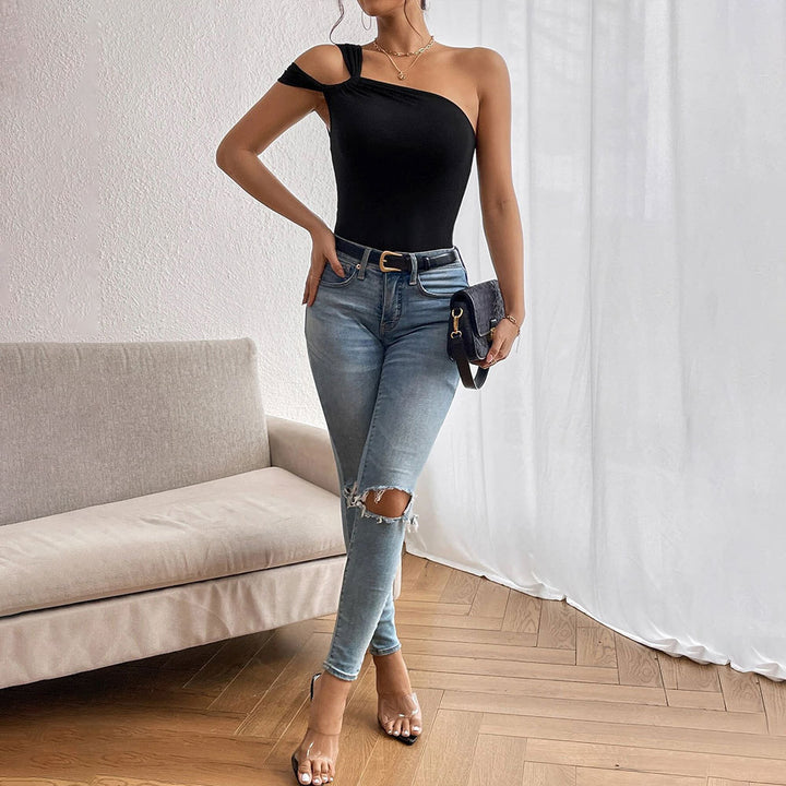 Kvinders ærmeløs bodystocking med asymmetrisk design og U-hals Stilla