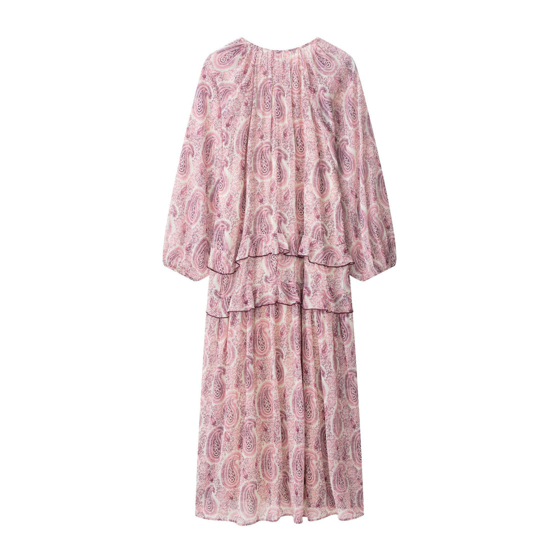 Femme Rynk Paisley Maxi Kjole med lange ærmer Stilla