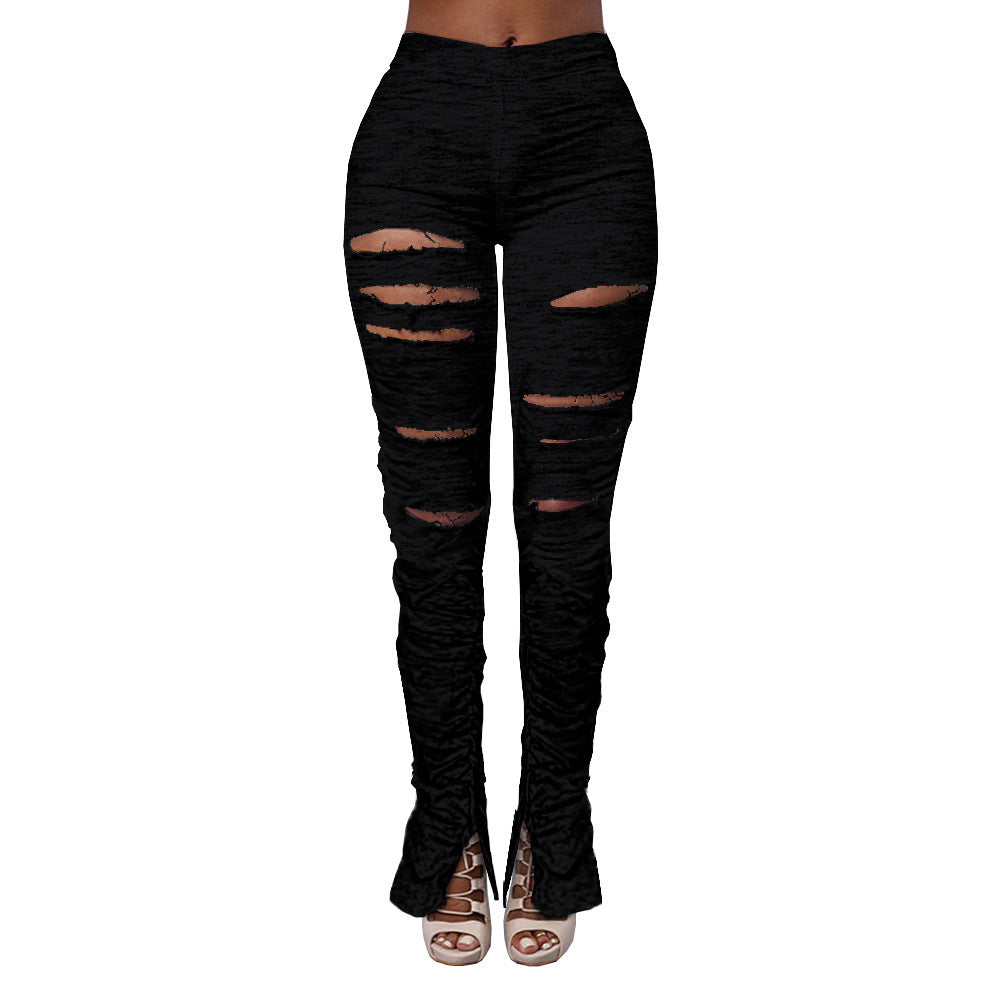 Dame High-Waist Skinny Jeans med dekorerede huller Stilla