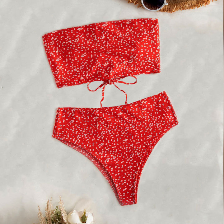 Dame Bandeau-Bikini Sæt med højt skåret Slip Skovae