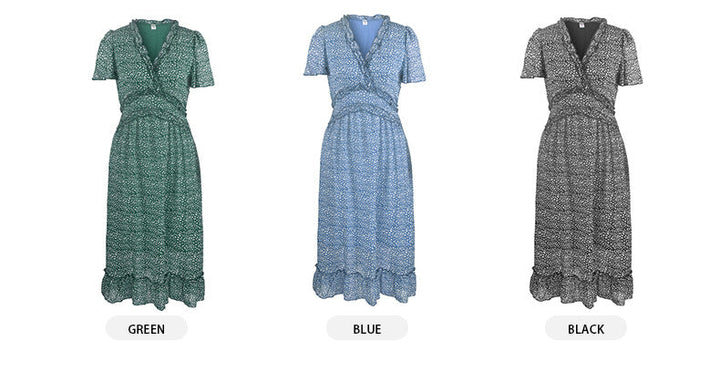 Stilla | V-hals Korte Ærmer Trykt Chiffon Midi Kjole