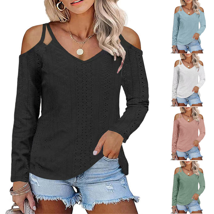 Dame V-hals longsleeve med raffineret skulderdesign Stilla