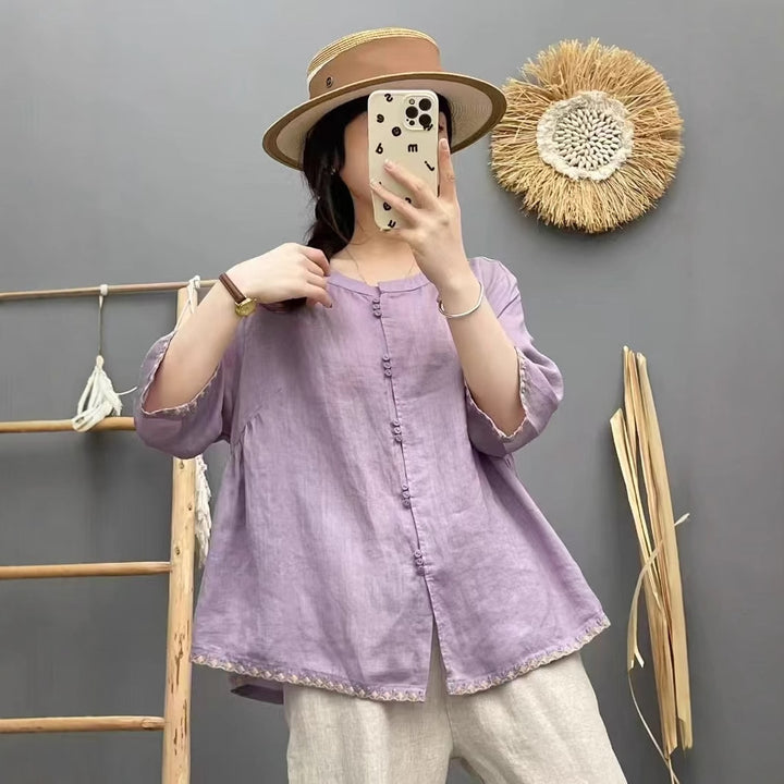 Femme Afslappet Fit Knap-Down Linen Bluse Stilla