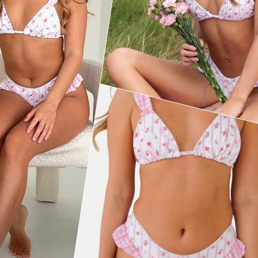Dame bikini sæt med flæse design og blomster mønster Stilla