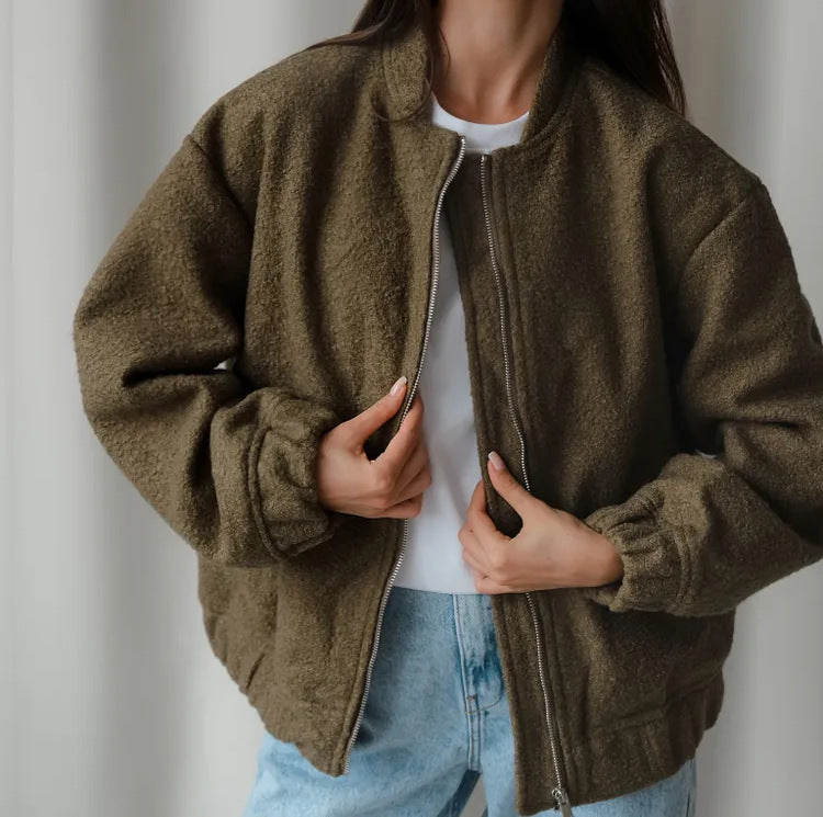 Dame overgangsjakke i varmt teddy-fleece med praktiske lommer og elastiske manchetter Stilla