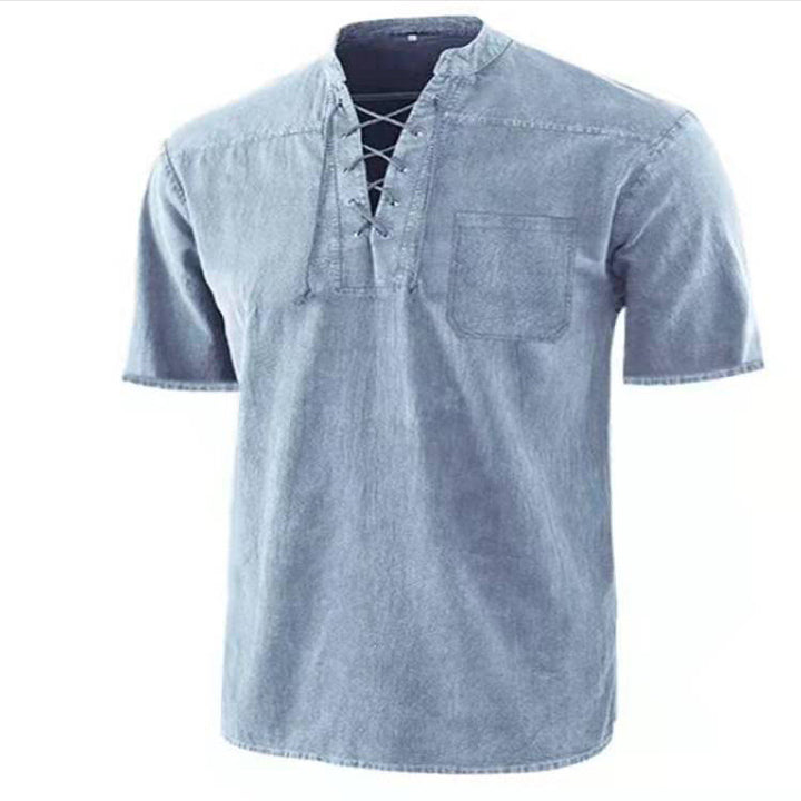 Herrer Casual Kortærmet Pullover med snøring Stilla