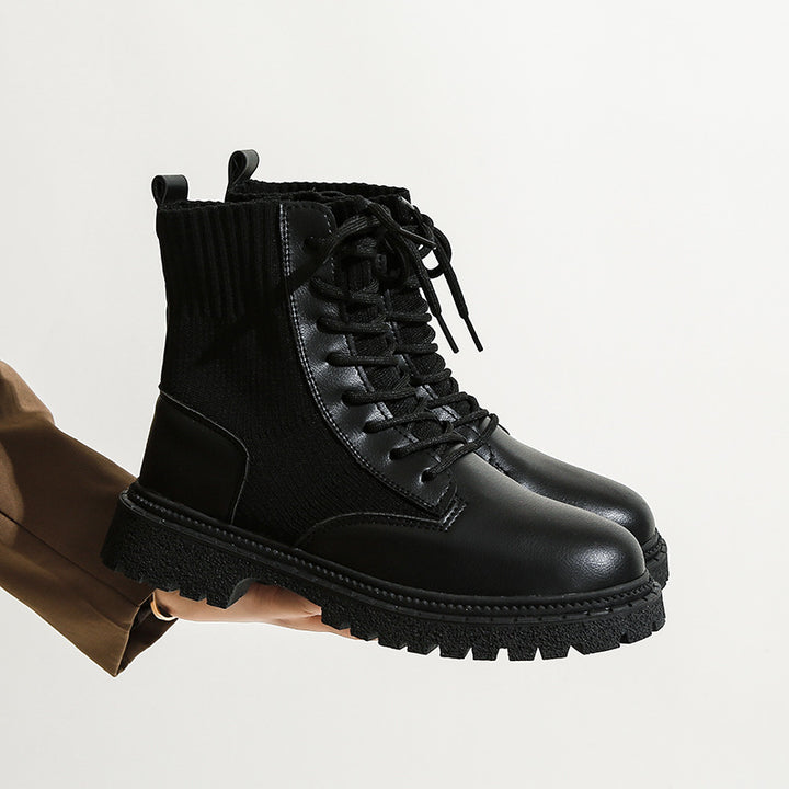 Dame mode Ankle Boots med elastisk foldestruktur og robust sål Stilla