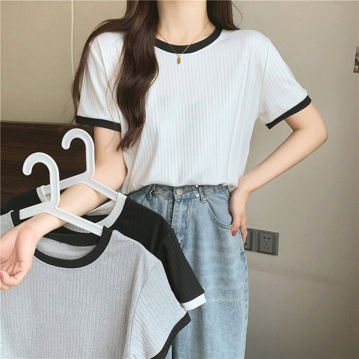 Femme Ribbstrik Kontrastkant T-Shirt Stilla
