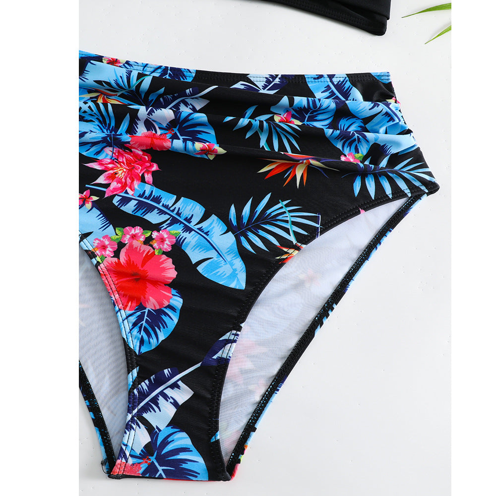 Dame Højskåret Bikini med blomstermotiv og knudeformet top Stilla