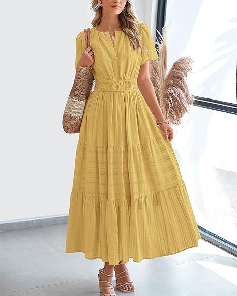 Dame lang sommerkjole med elastisk talje og raffineret drapering Stilla