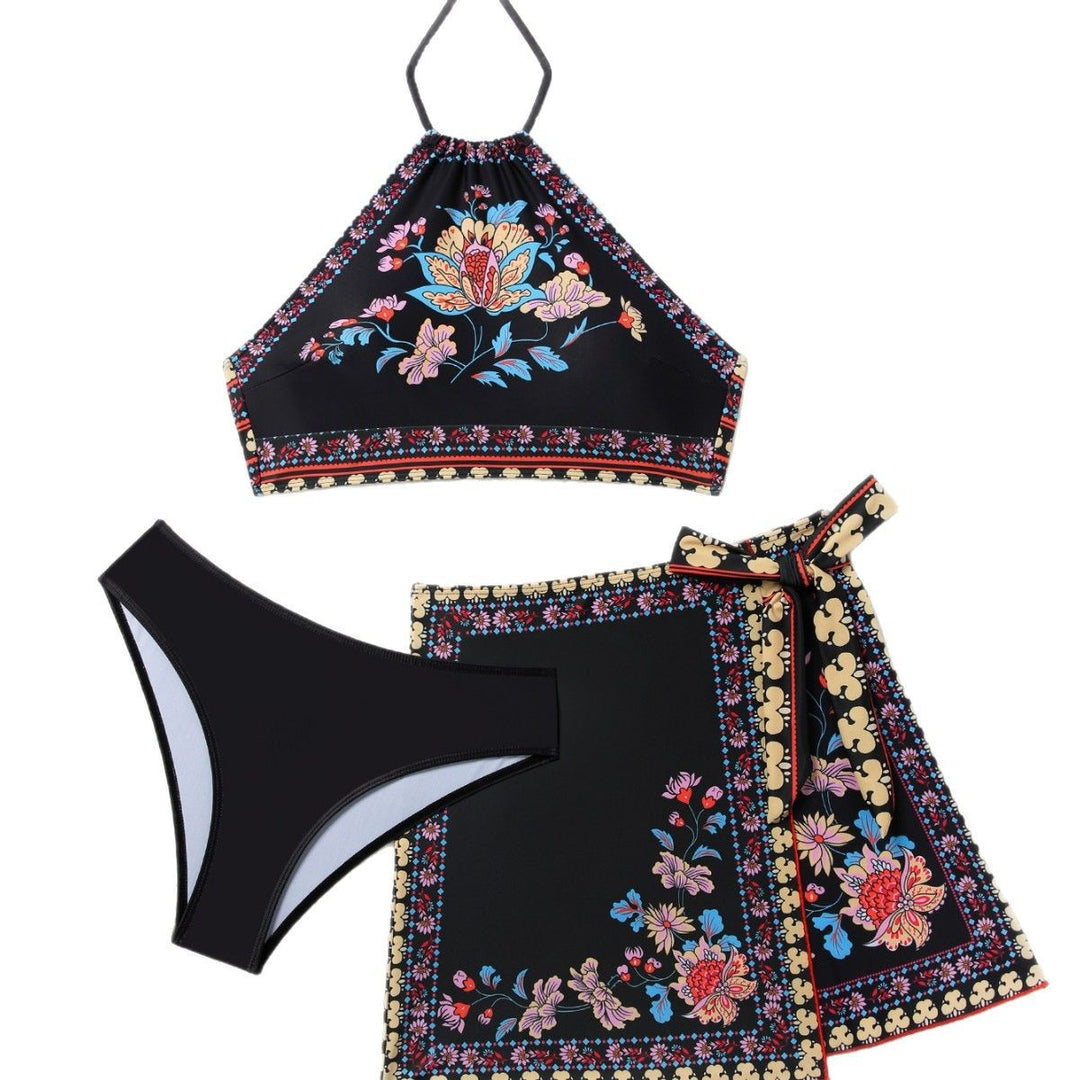 Dame asymmetrisk crop top og wrap nederdel sæt med florale accenter Stilla