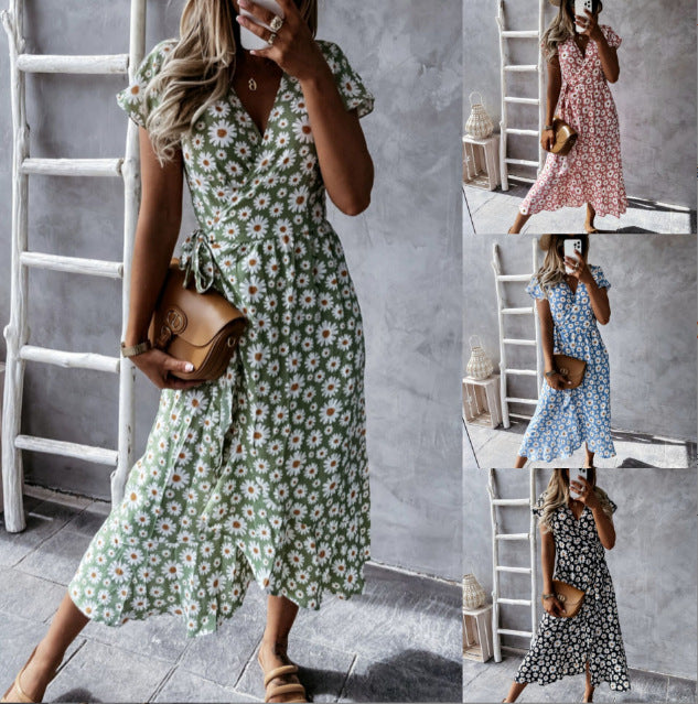 Dame Floral Print Wrap Midi Kjole Stilla