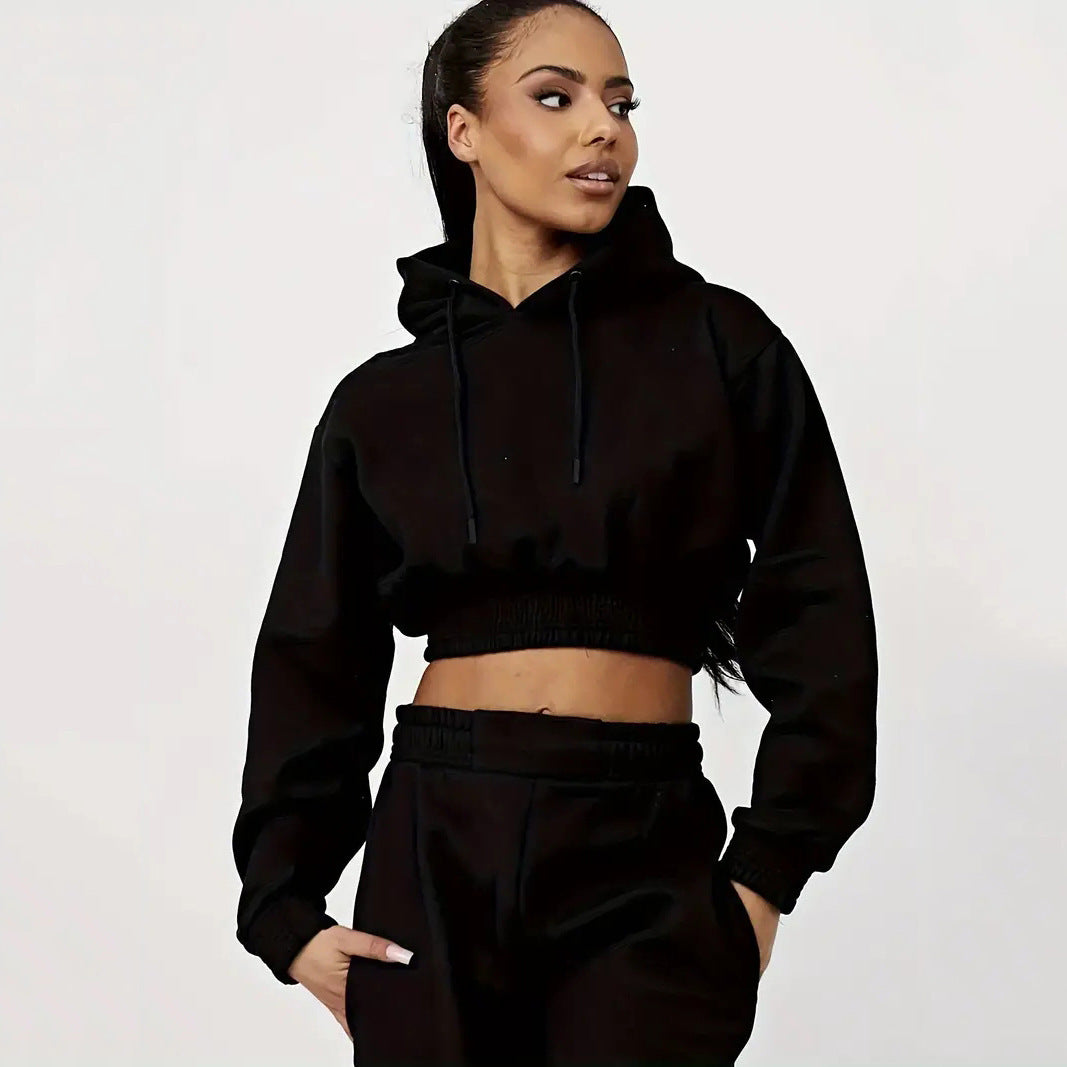 Damer afslappet Sweat-set med cropped hoodie og behagelige joggingbukser Stilla