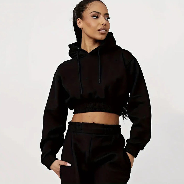 Damer afslappet Sweat-set med cropped hoodie og behagelige joggingbukser Stilla