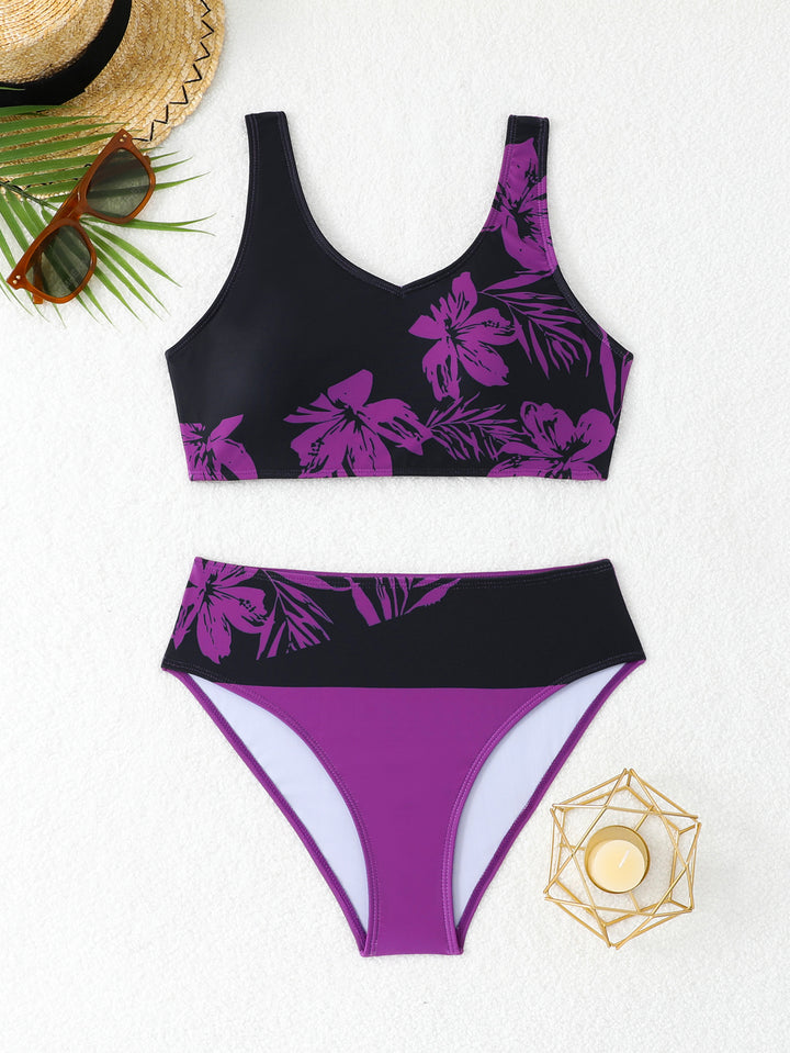 Damer Sporty Bikinis med moderigtige blomster mønster og høj talje Stilla