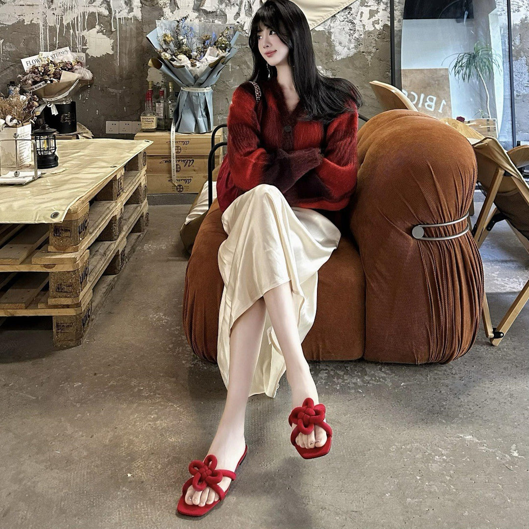 Dame Plush Sløjfe-Accent Slide Sandaler Stilla