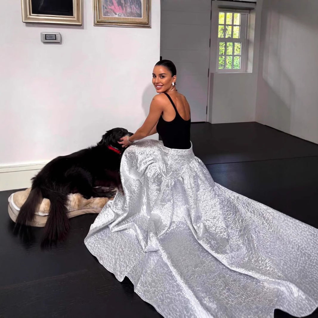 Dame Maxiskørt med elegant flæse Stilla