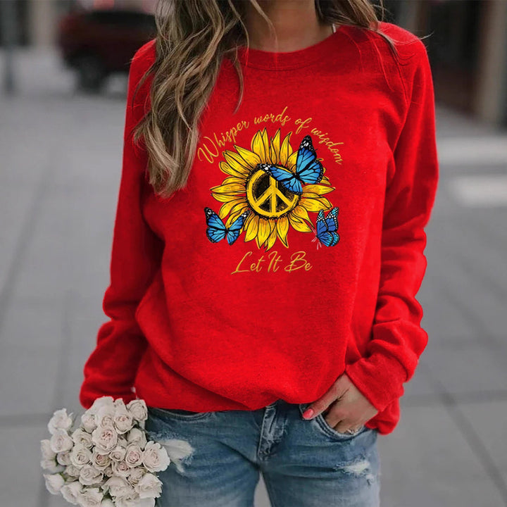 Kvinders sweatshirts med kunstnerisk solur og sommerfugl-design Stilla
