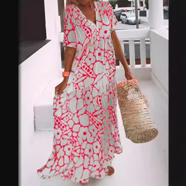 Dame Boho Maxikjole med blomstret design og luftige ærmer Stilla