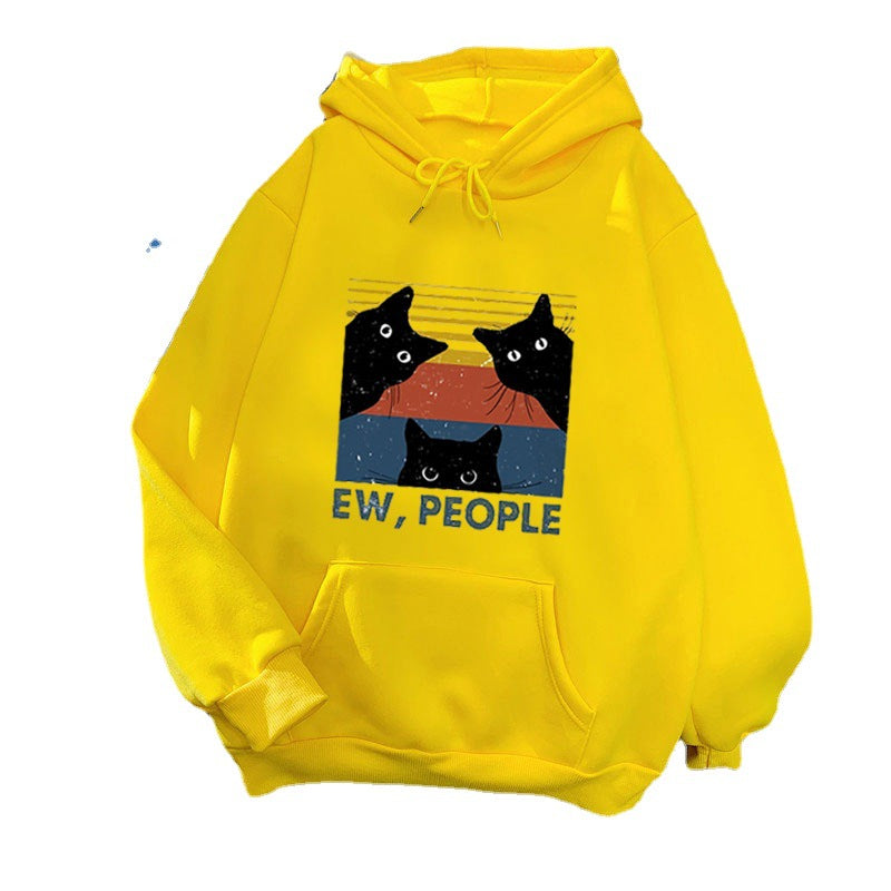 Kvinders hoodie med stilfuld kattemotiv og inspirerende tekst Skovae