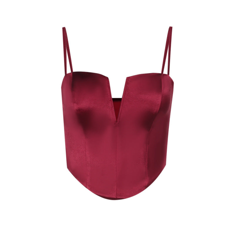 Dame Satin-Bustier med V-udskæring og justerbare stropper Skovae