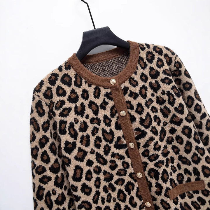 Femme Leopardmønster Knap-Up Cardigan Stilla