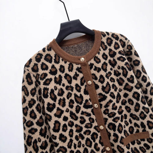 Femme Leopardmønster Knap-Up Cardigan Stilla