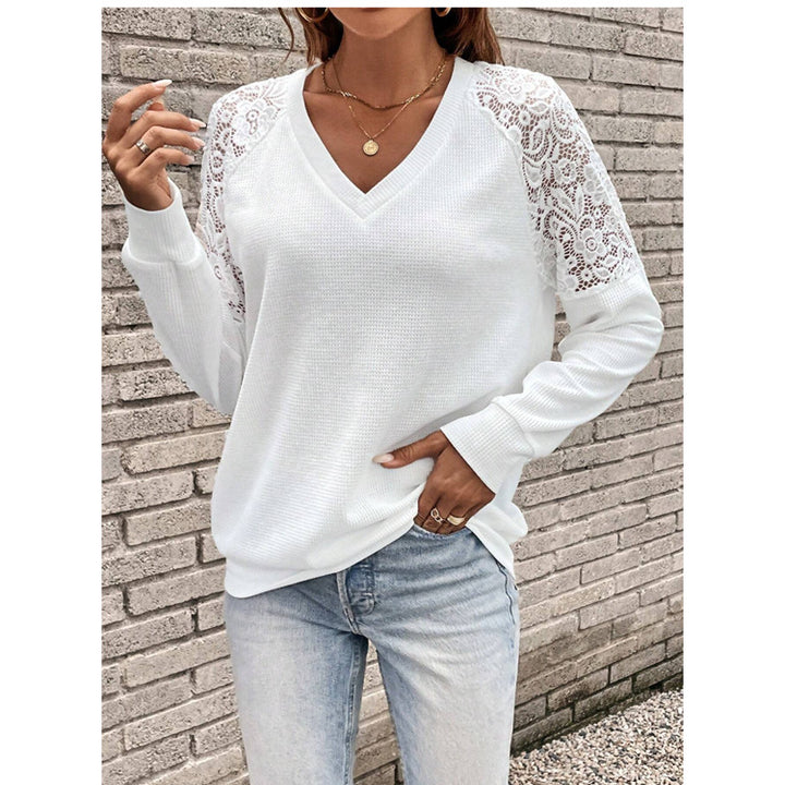 Dame V-hals sweater med spidsindsats Stilla
