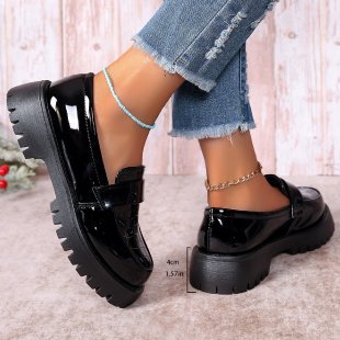 Dame Chunky Loafers med blank lakoverflade og skridsikker profilsål Stilla