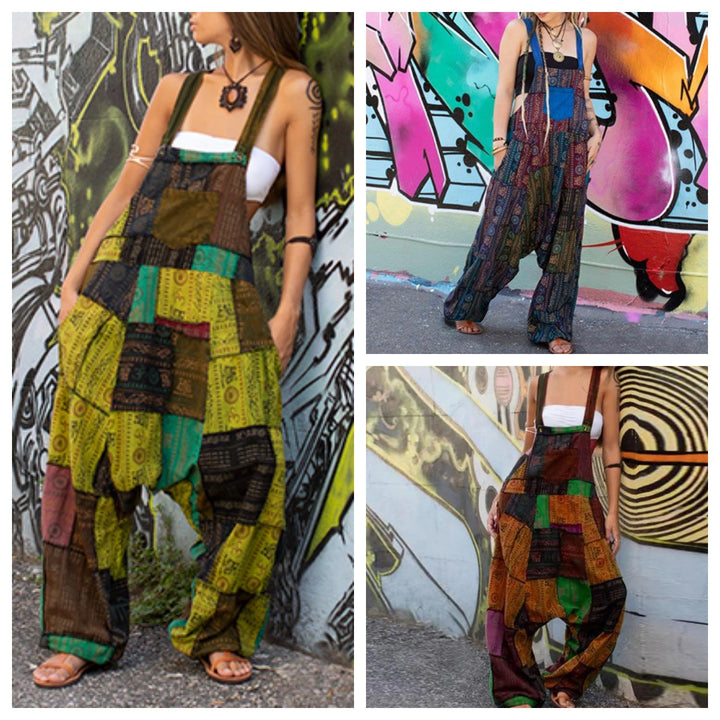 Dame afslappet overall lavet af farverigt patchwork-stof med praktiske lommer Stiila