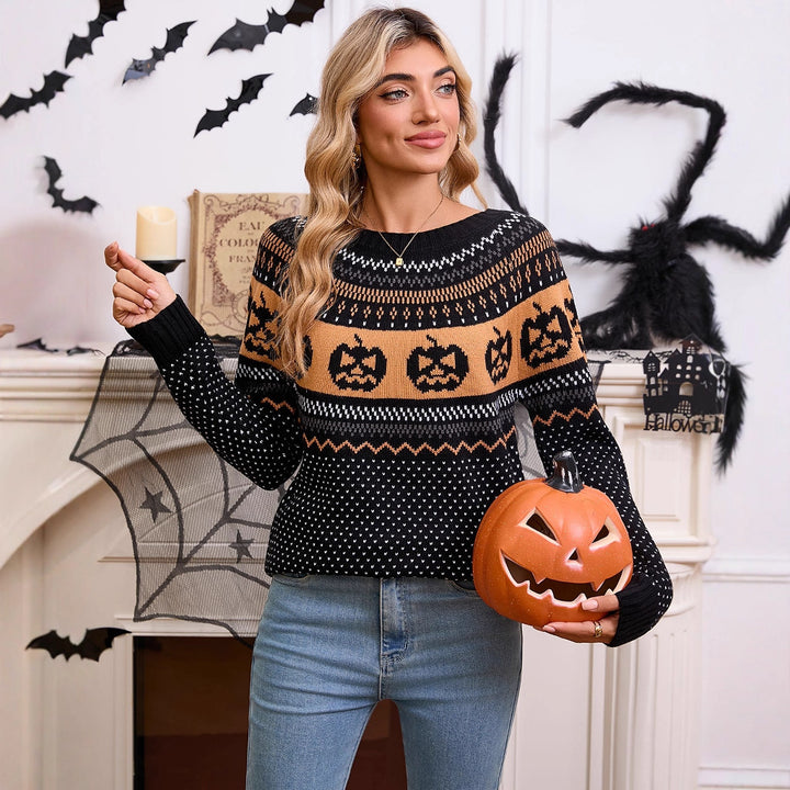 Kvinders striktrøje med Halloween-motiv og finstrikket tekstur Stilla