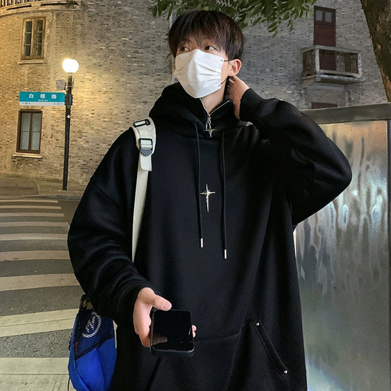 Herrer Oversized Hoodie med kreativ lynlås og afslappet design Stilla