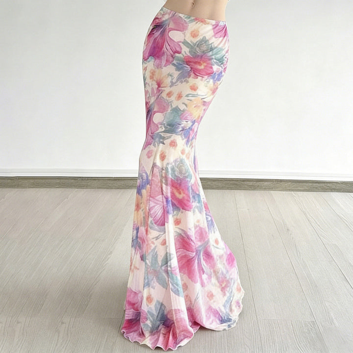 Damen Maxi-Rock mit floralen Mustern und fließendem Schnitt Skovae