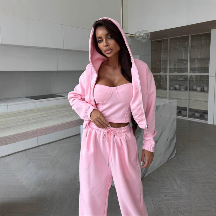 Dame Casual Hoodie-sæt med figursiddende top og løstsiddende joggingbukser Stilla
