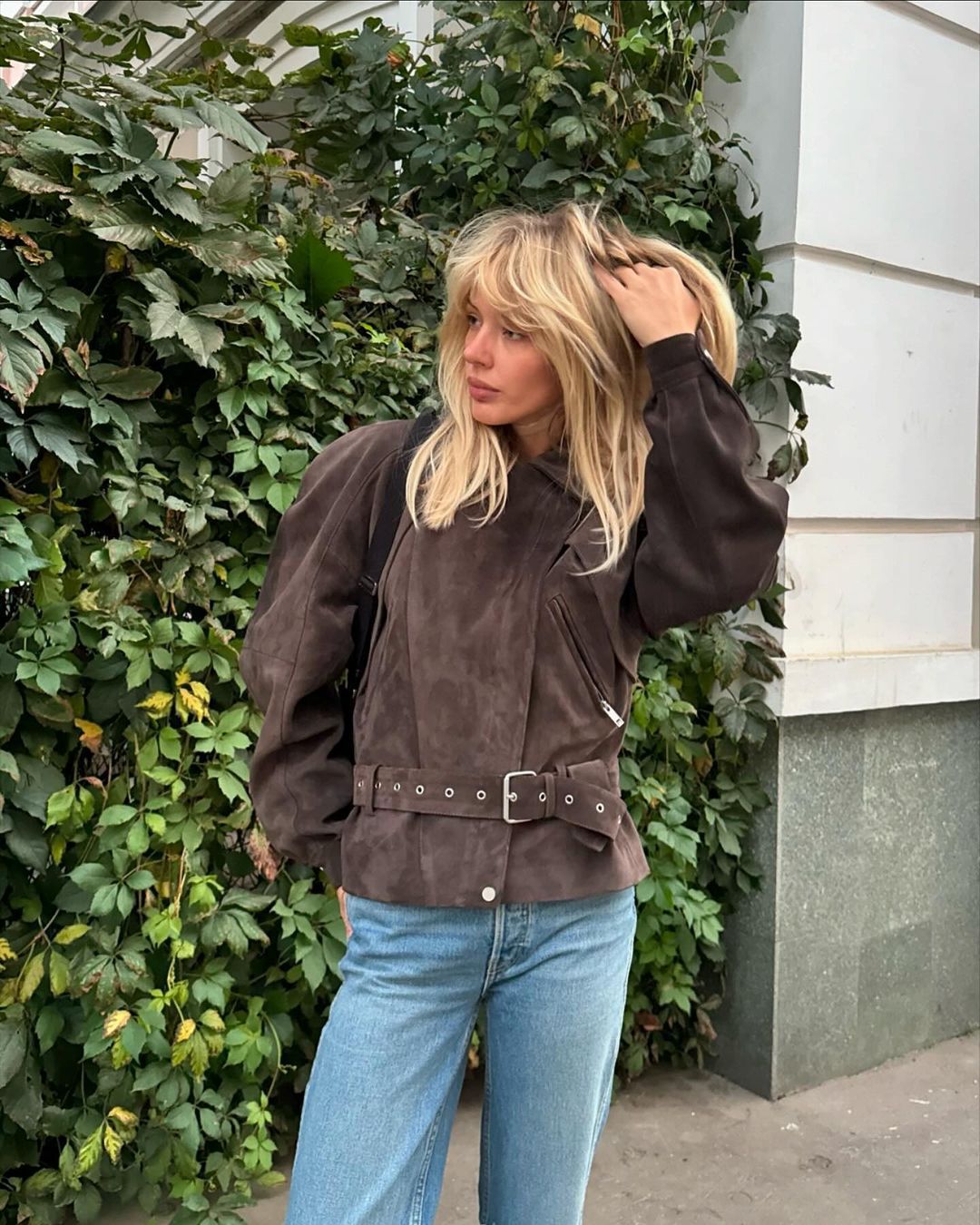Dame Mode Suede Jakke med Talje Bælte Stilla