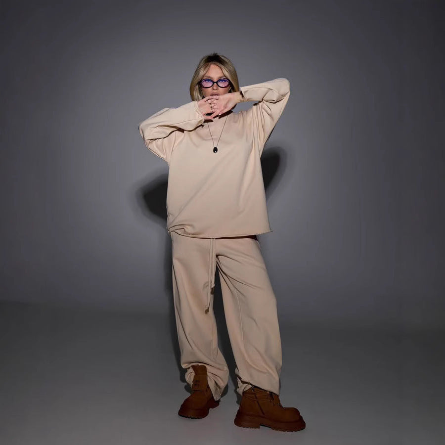 Kvinders løse sweatshirt sæt med behagelig pasform og praktiske lommer Skovae