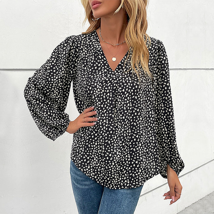 Damer Elegant Bluse med Leopardprint og voluminøse Ærmer Stilla