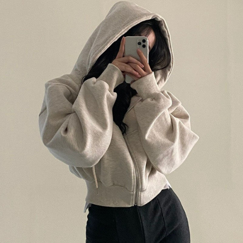 Kvinders cropped hoodie jakke med kængurulomme Stilla