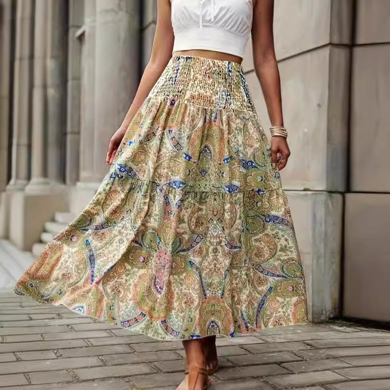 Dame Maxi-nederdel med elastisk talje og farverigt paisley-mønster Stilla