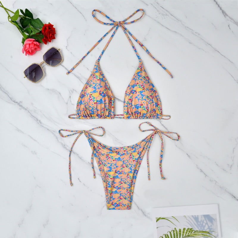 Damer Triangel-bikini med justerbare bindebånd og blomster mønster Skovae
