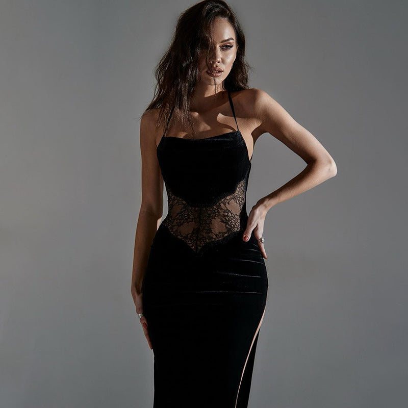 Dame elegant spidsbesat bodycon maxi kjole Stilla
