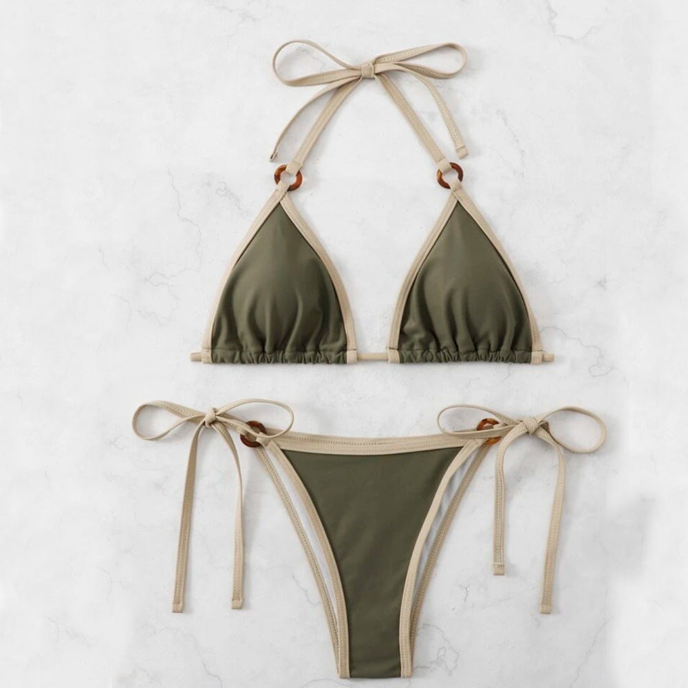 Dame triangel-bikini-sæt med justerbare stropper og elegant ringdetalje Stilla