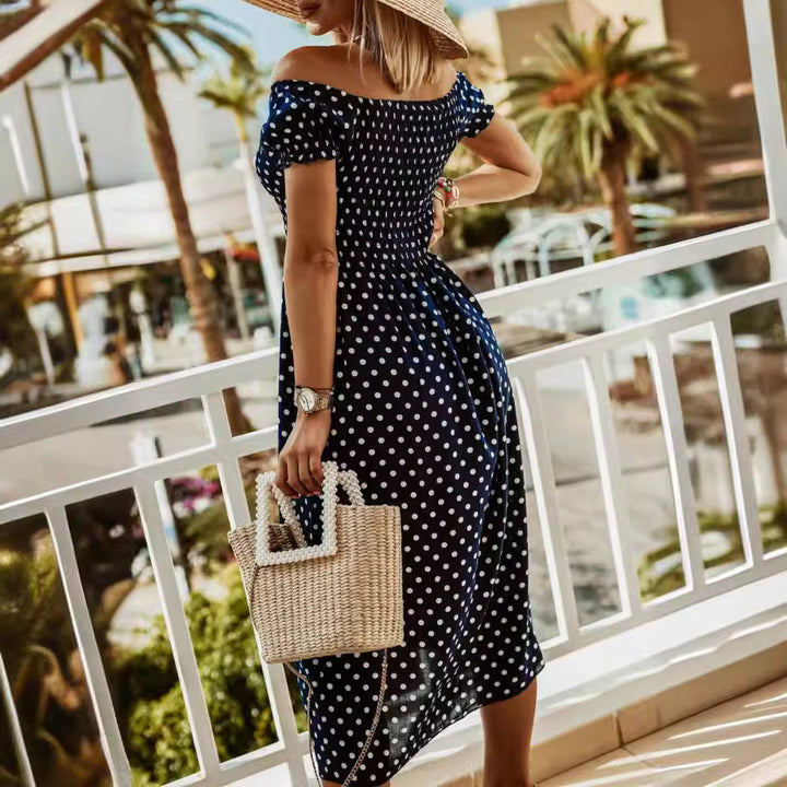 Dame Off-Shoulder Maxi Kjole med tropisk blad Stilla