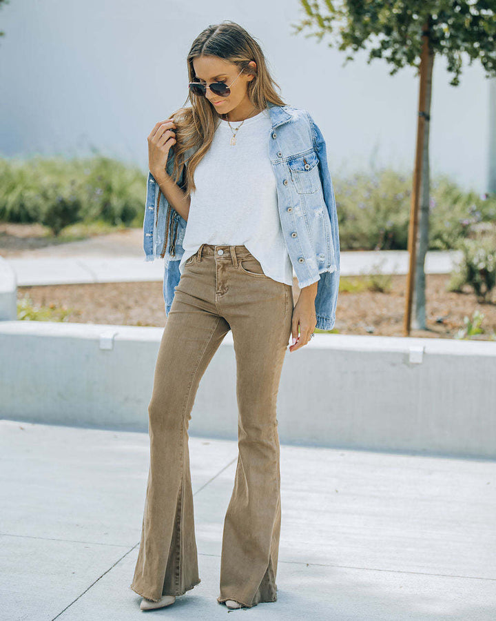 Dame udvidede jeans i vintage stil med høj talje Skovae