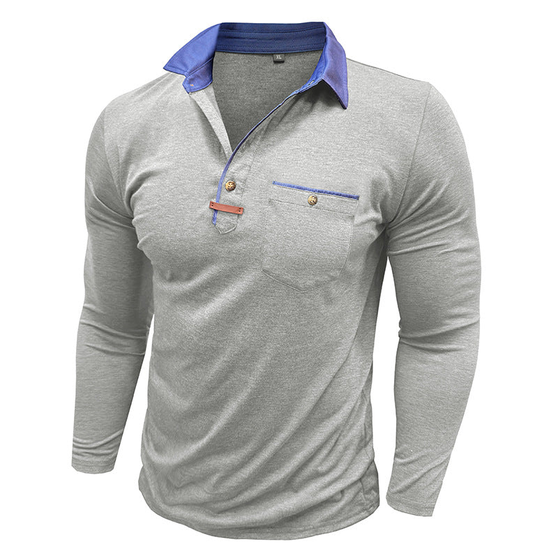 Herrer Langærmet-Henley-Shirt med stilfuld kontrastkrave og elegant brystlomme Stilla